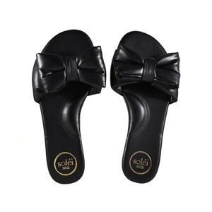 Solei Sea Black Vegan Leather Bow Slide Sandals Size 9
